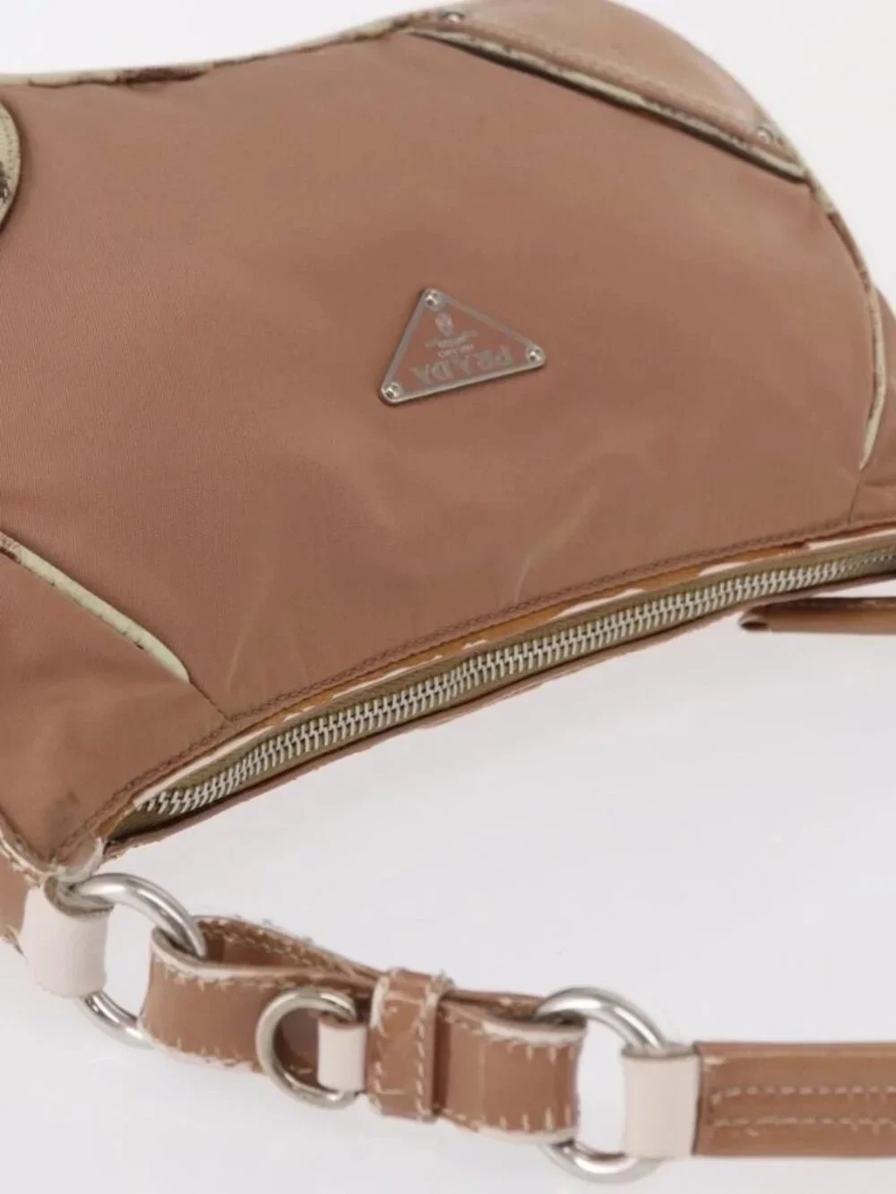 PRADA Shoulder Bag Nylon Beige Silver Auth 169041 - Picture 7 of 16